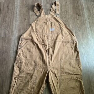 Roundhouse Bib Overalls Size 50x32 Lot 83 Hammer Loop Tool Pockets Rugged Brown